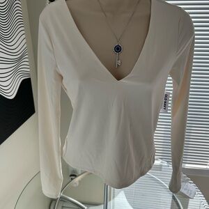 Old Navy Cream Fitted Blouse with Long Sleeves
